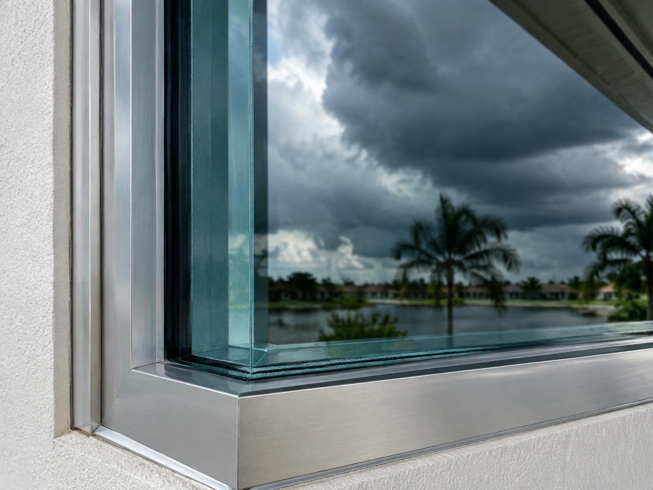 Close-up of laminated impact window glass
