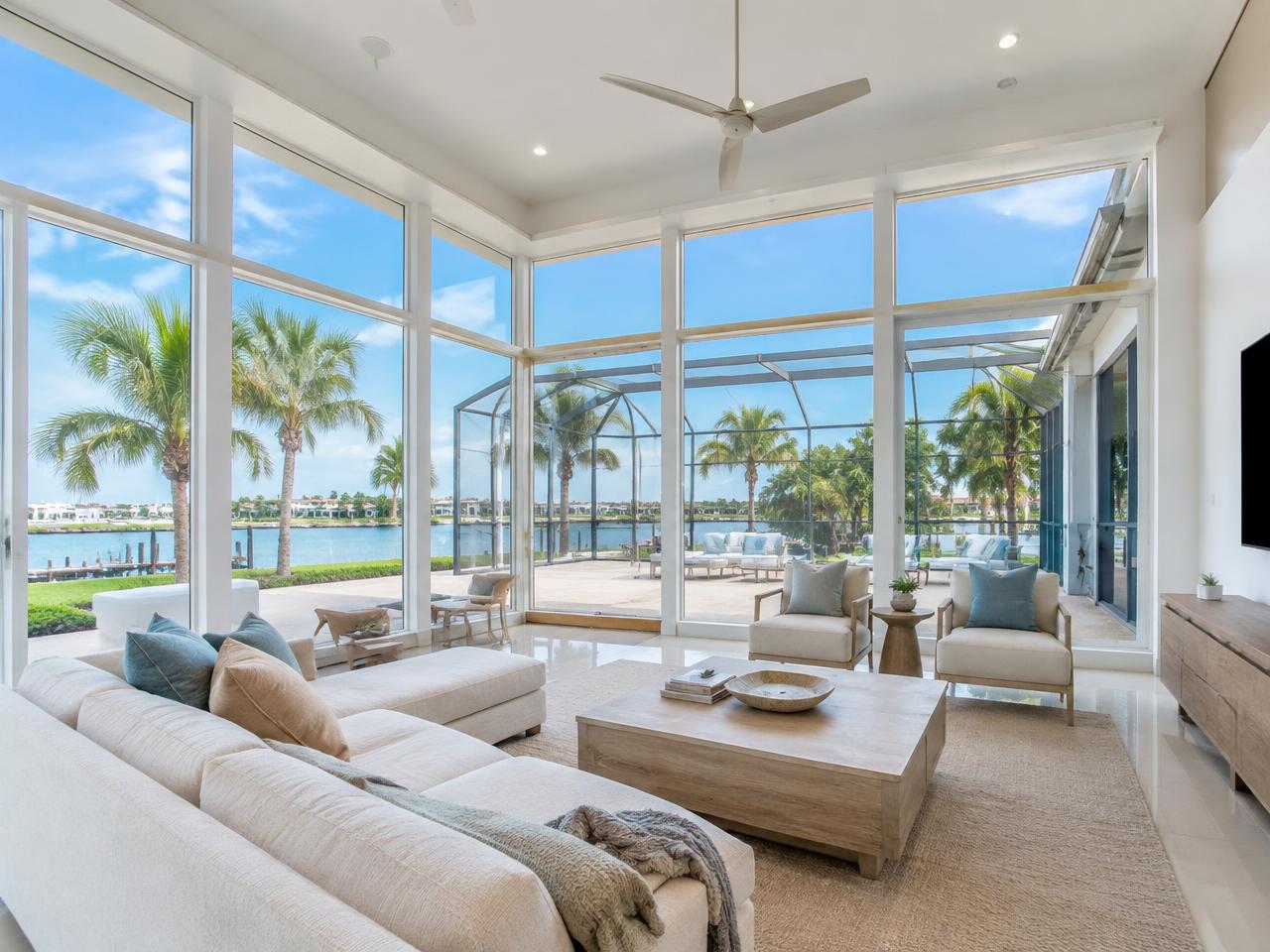 Living room with floor-to-ceiling impact windows